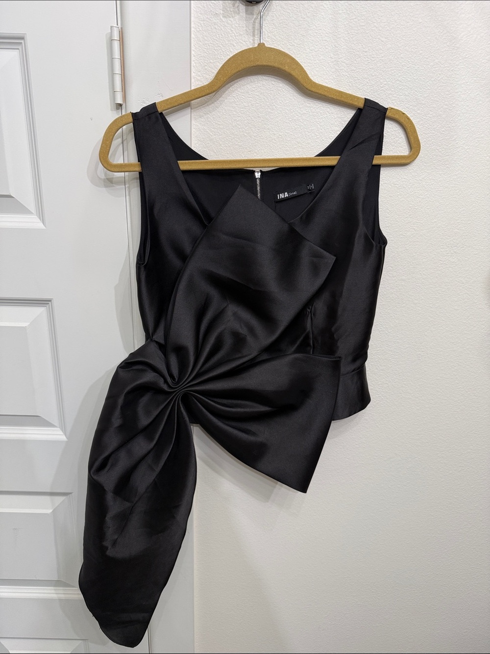 Ina Black Satin Twist-Detail Sleeveless Camisole